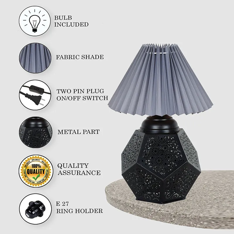 French Pleat Hex Metal Table Lamp - Grey,Black media 4