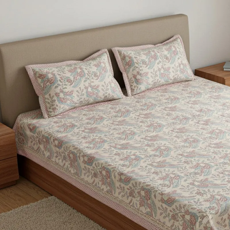 Irava Floral Cotton Bedsheet (Yellow) - 144 TC media 3