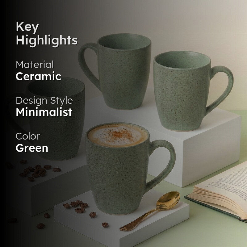 Sip & Style Ceramic Coffee Mug (Green/300 mL Each) - Set Of Four media 2