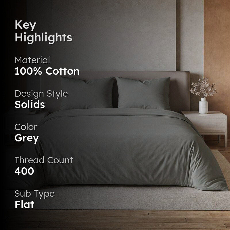 Moonweave Solid Cotton Bedsheet (Muted Grey) - 400 TC media 2