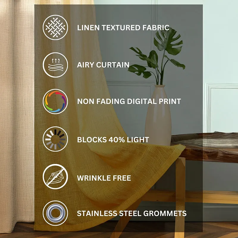 Ombrina Linen Texture Sheer Curtain (Yellow) - Set Of Two media 7