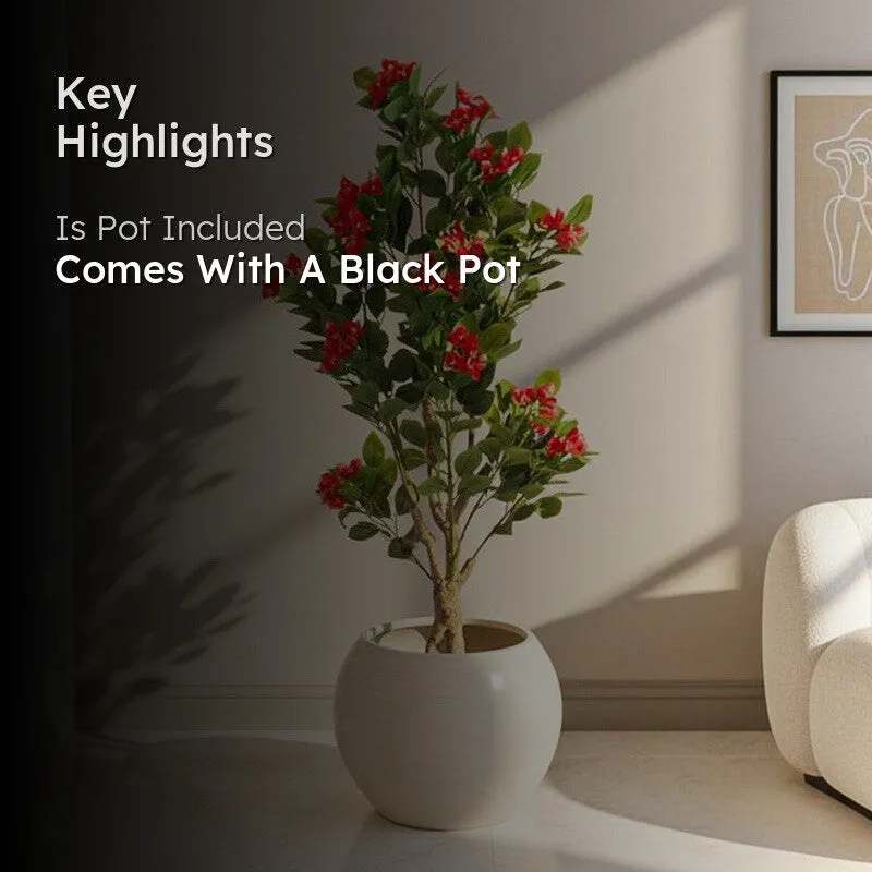 Faux Realtouch Red Bougainvillea Plant With Black Plastic Pot - 4.1 Feet media 2
