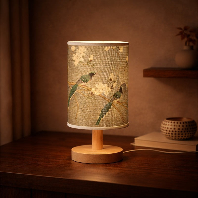 Artistic Bird Jute & Wooden Table Lamp - Green