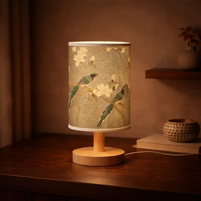 Artistic Bird Jute & Wooden Table Lamp - Green media 1
