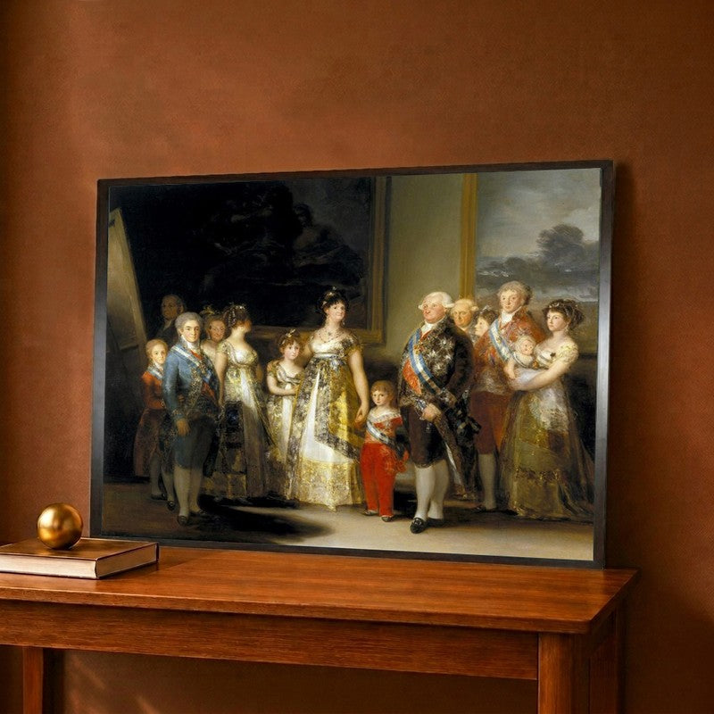 The King and Queen of Spain Charles IV and Maria Luisa with Their Family Canvas Wall Painting - 12 x 9 Inches