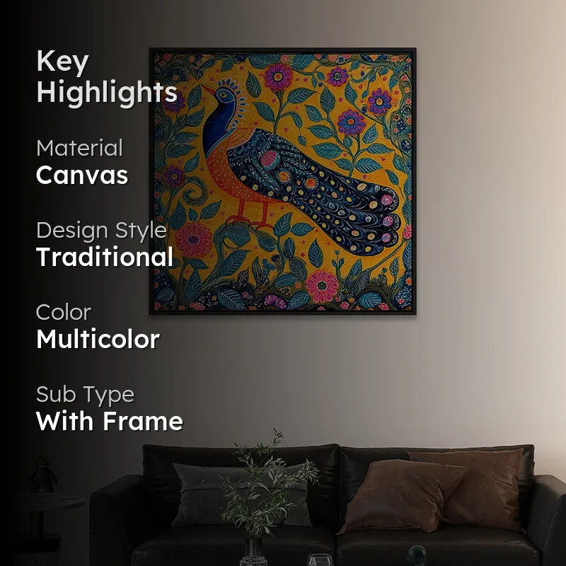 Mayura Trance Canvas Wall Painting With Frame - Black media 2