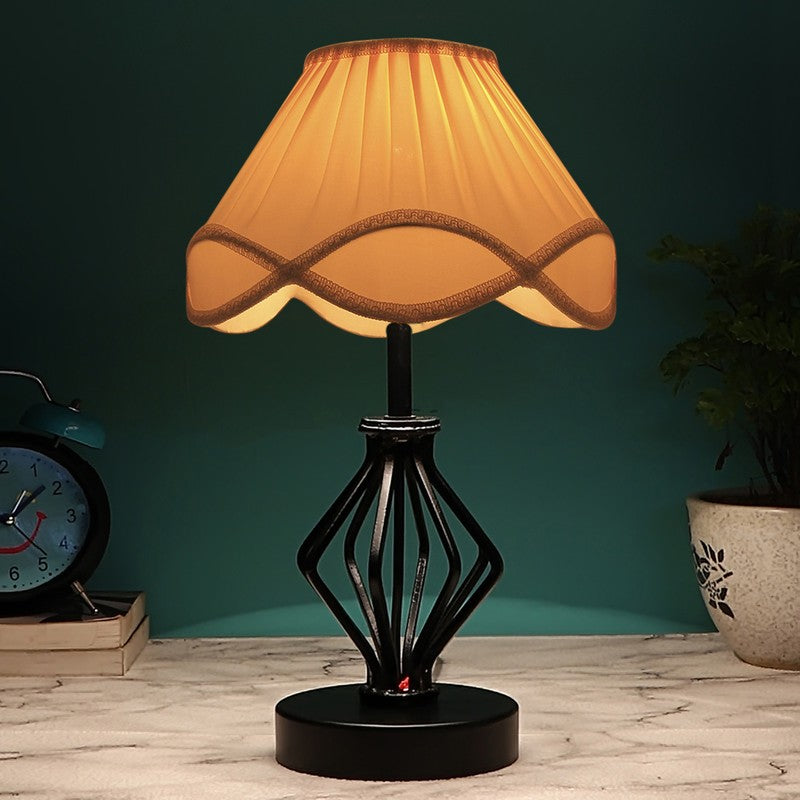 Auriosen Cotton Table Lamp With Wooden Base - Ivory