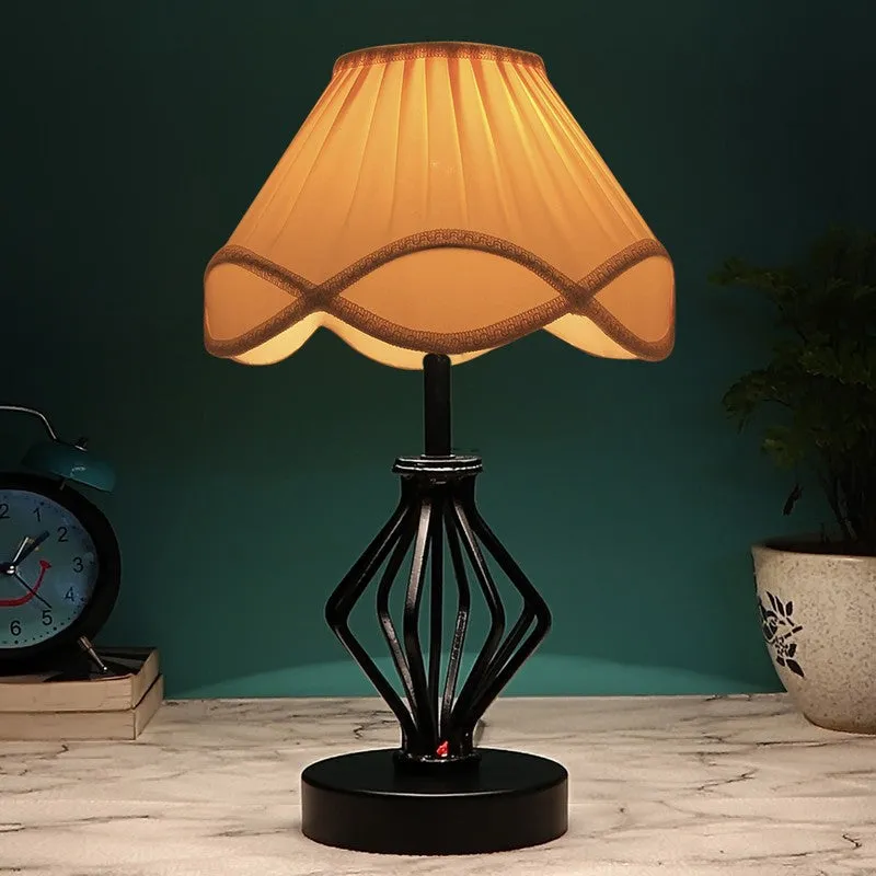 Auriosen Cotton Table Lamp With Wooden Base - Ivory media 1