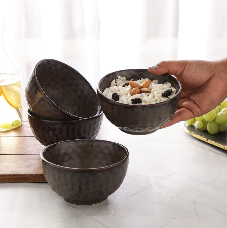 Textured Stoneware Snack Bowl (Dark Brown,350 mL) - Set Of Four media 4