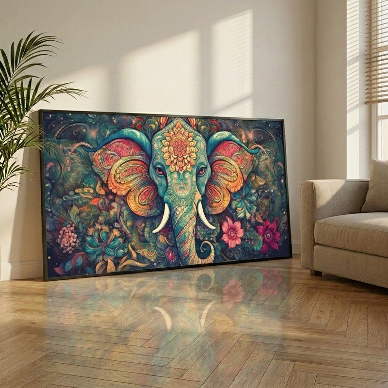 Mystic Gajraj Canvas Wall Painting With Frame