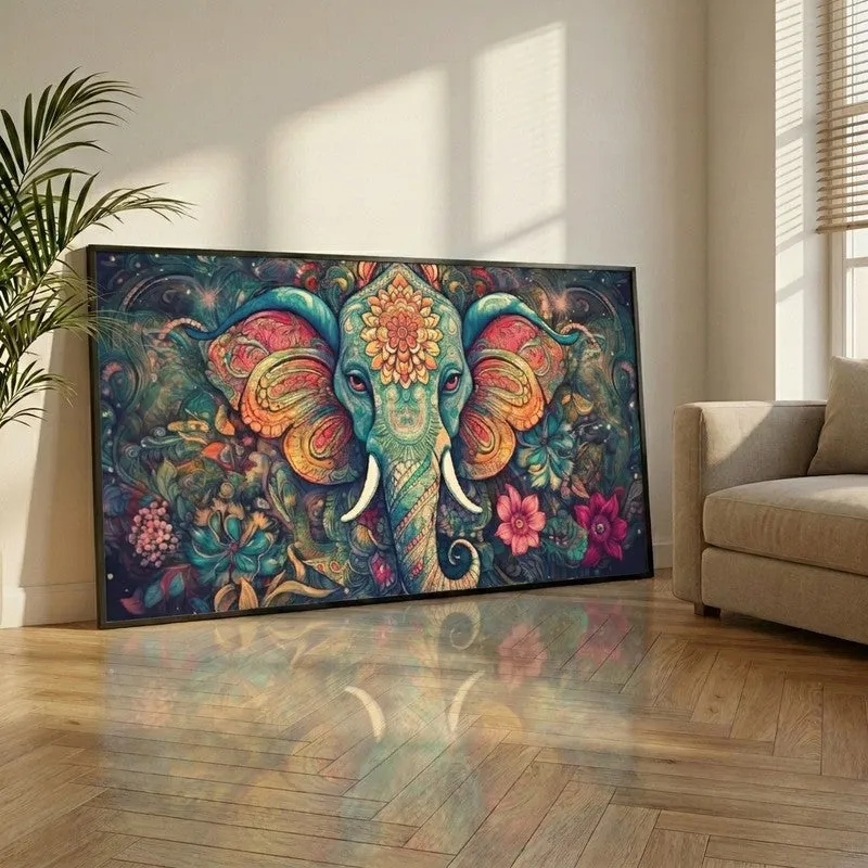 Mystic Gajraj Canvas Wall Painting With Frame media 1