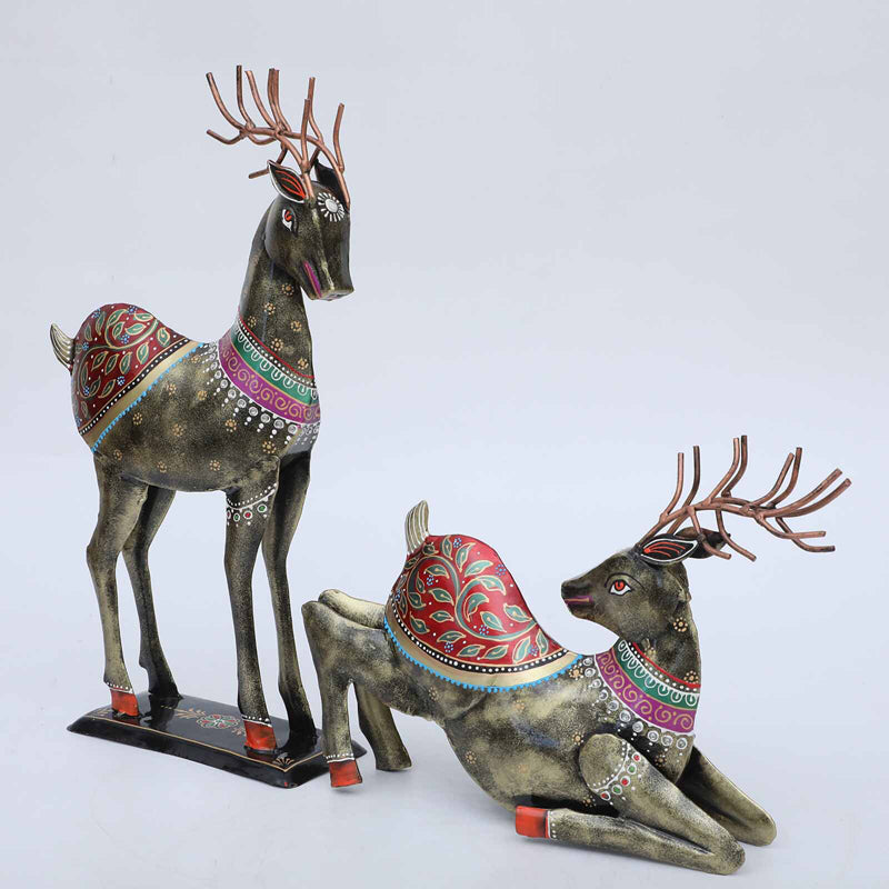 Ethnik Deer Duo Showpiece - Set Of Two
