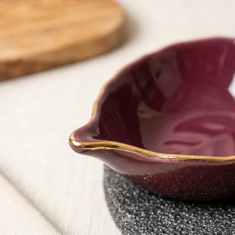 Rubeena Leaf Ceramic Platter (Maroon) - Set Of Four media 3