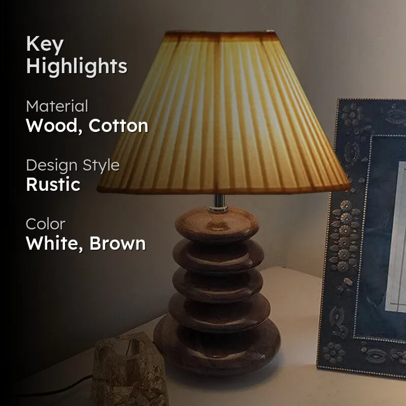 Glynex Cotton Table Lamp With Wooden Base - White media 2