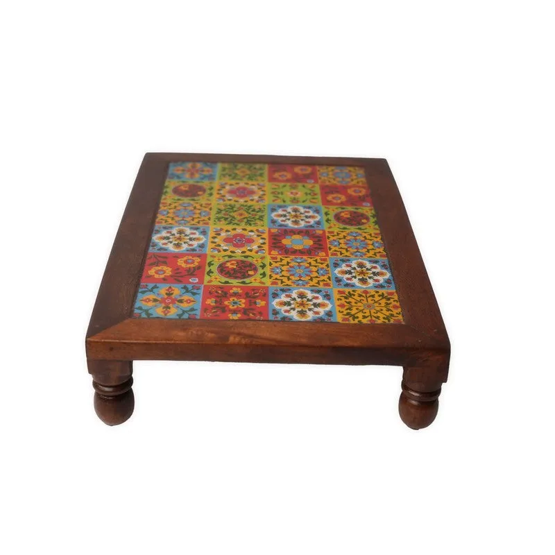 Nyra Folk Art Mango Wood Stool - 14 inch - 4