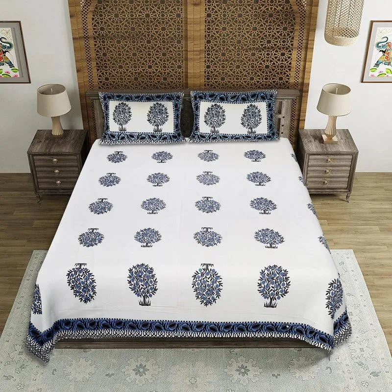 Chatur Floral Cotton Bedsheet (Blue) - 144 TC media 1