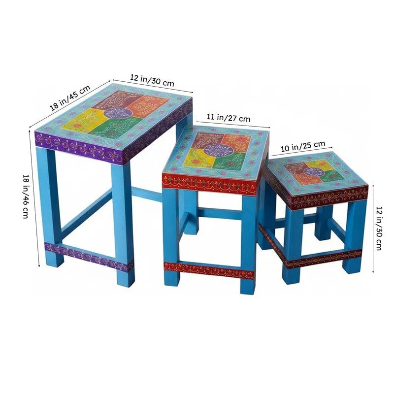 Eryx Folk Art Mango Wood Stool - Set Of Three media 8