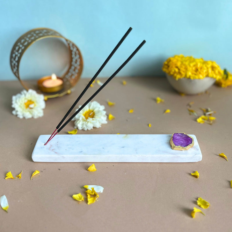 Nima Marble Incense Holder With Agate Plating - Purple