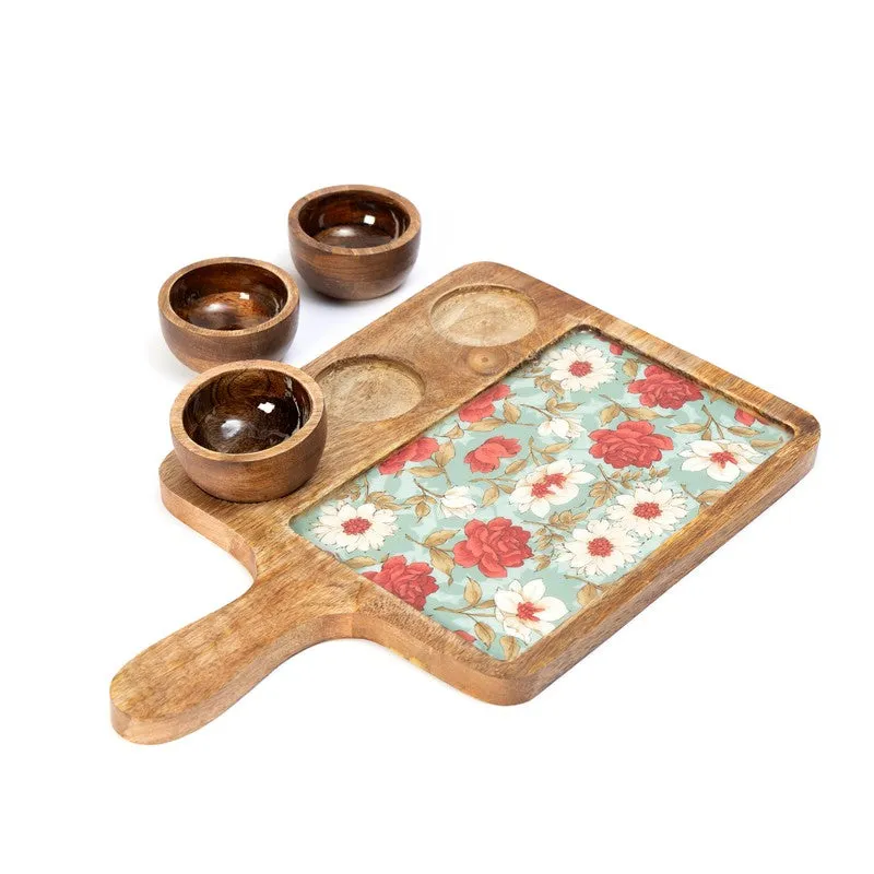 FloriNest Mango Wood Platter With Dip Bowl - Four Piece Set media 5