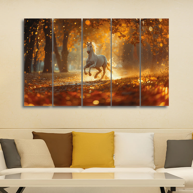 Golden Hour Gallop Canvas Wall Art - Set Of Five