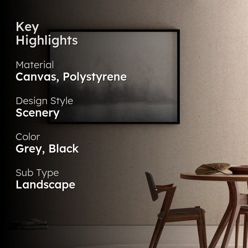 Misty Mood Landscape Wall Painting -Black & Grey media 2