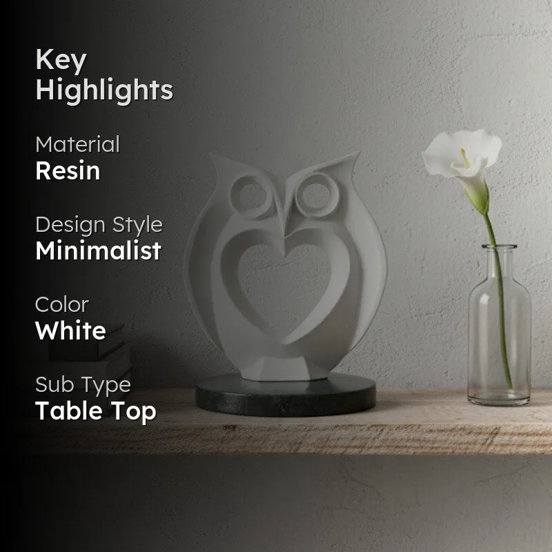 Heart Owl Resin Showpiece - White media 2