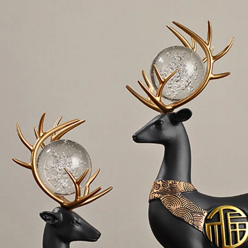 Chrystal Stag Showpiece (Black) - Set Of  Two media 6