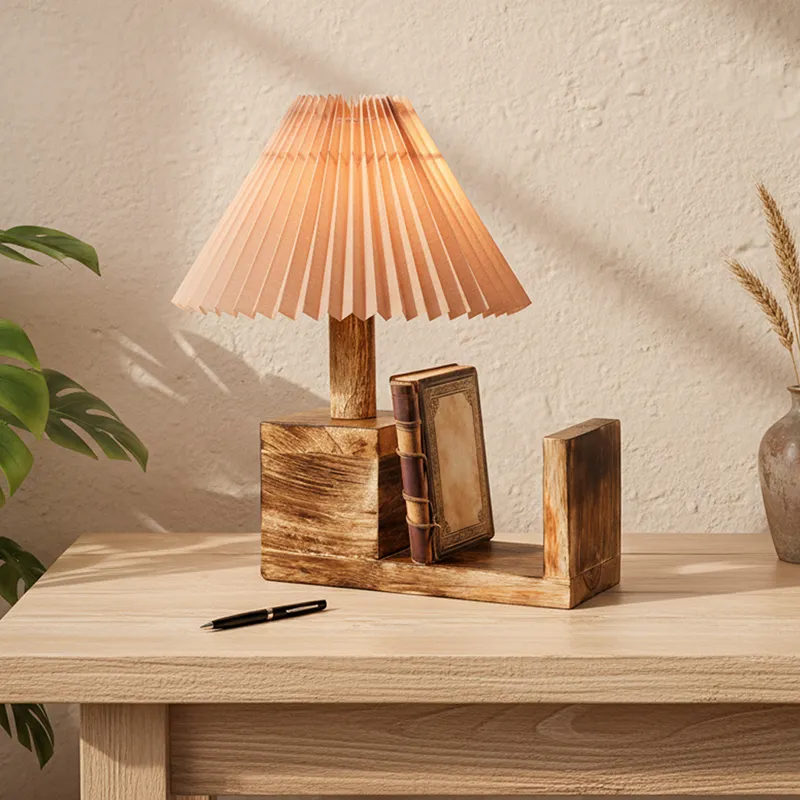 Sentry Pleated Fabric Table Lamp - Peach,Brown media 2