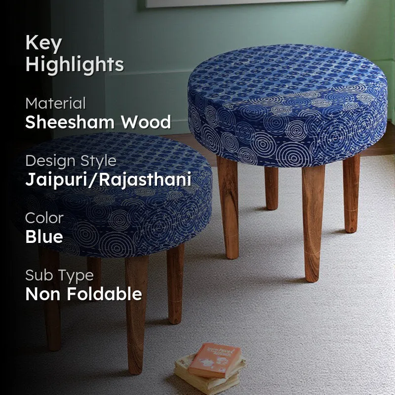 Ovaro Sheesham Wooden Stools (Blue) - Set Of Two media 2