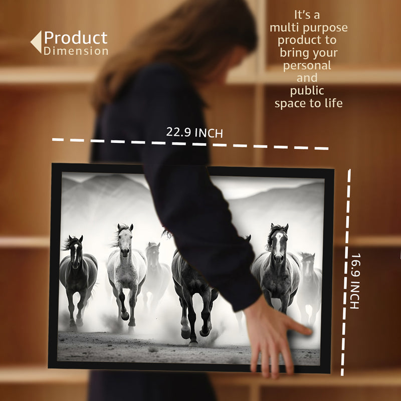 Monochrome Stallions Canvas Wall Art With Frame media 6