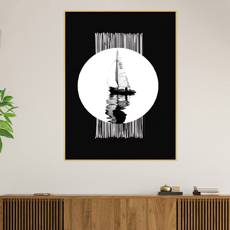 Monochrome Sea Sail Wall Painting With Frame