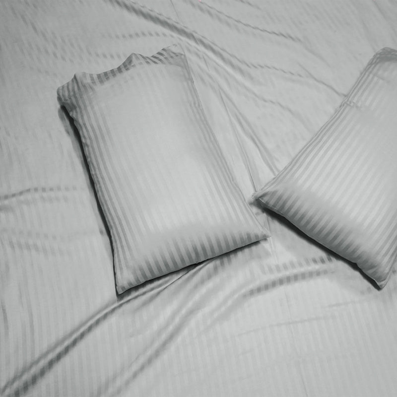Sleek Loom Striped Cotton Bedsheet (Grey) - 300 TC media 6