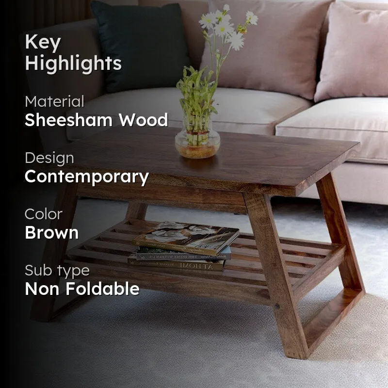 Axeron Sheesham Wooden Center Table - Light Brown media 2