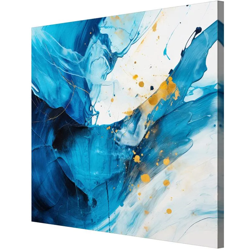 Abstract Waves in Blue and Gold Wall Painting media 5