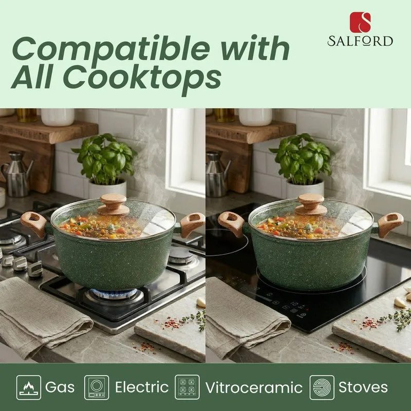 Salford Forged Non Stick Casserole with Glass Lid (Moss Green) - 4400 mL media 6