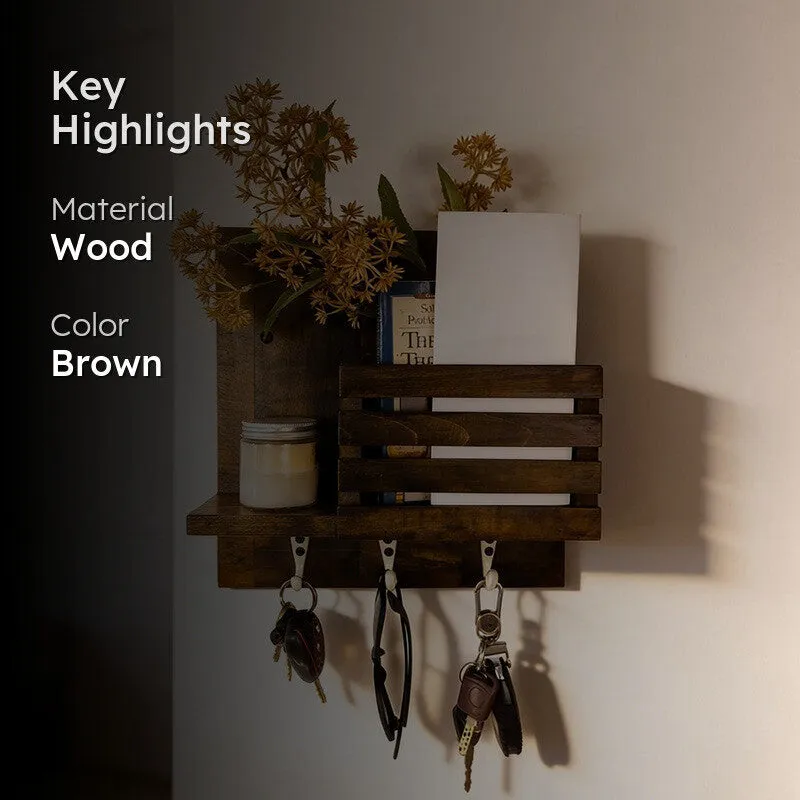 Sutra Wooden Wall Shelf Organiser with Key Holders media 2