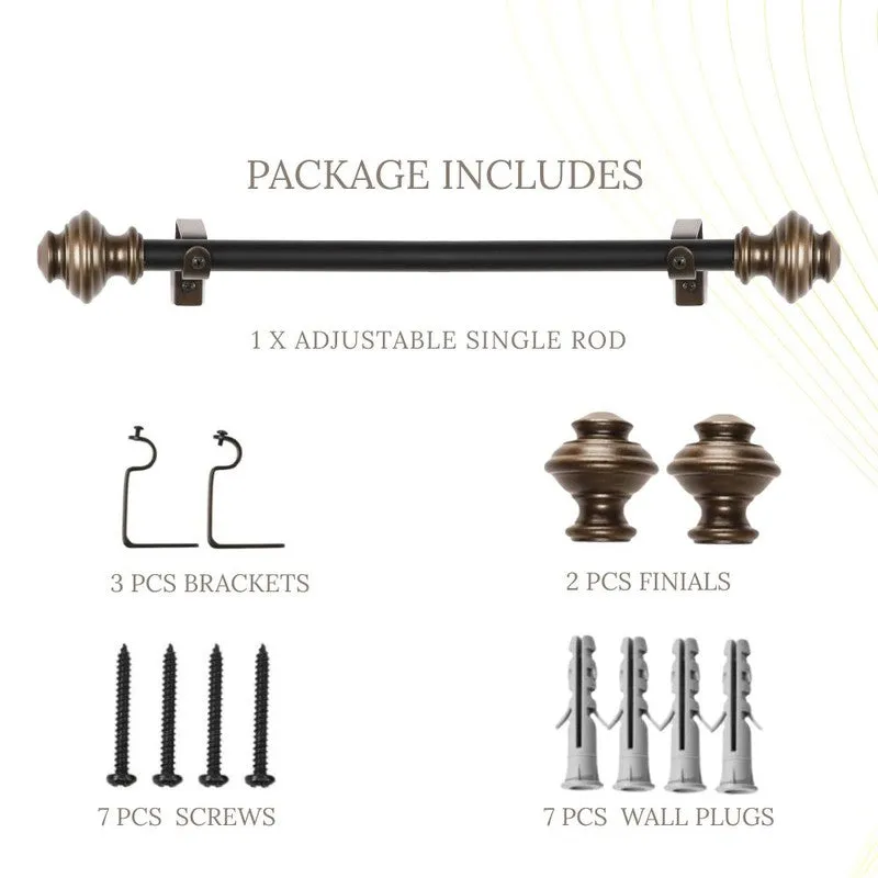 Royale Beam Extendable 1" Single Curtain Rod With Round Finial & Brackets media 6