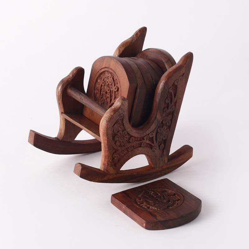 Rocking Chair Carved Coaster - Set Of Six media 7