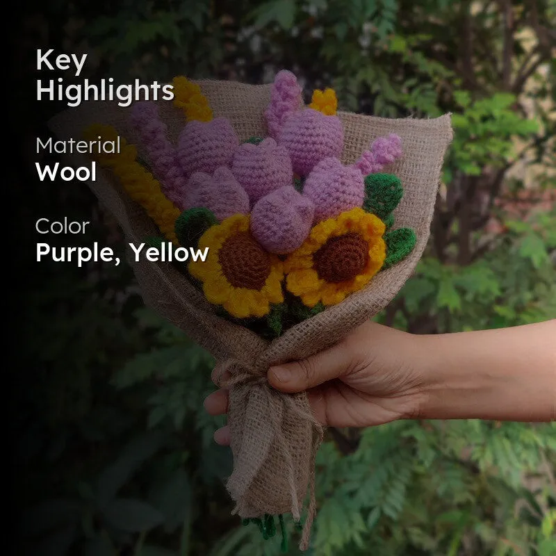Crochet Handmade Tulip Bouquet (Yellow,Purple) - Set of Fourteen media 2