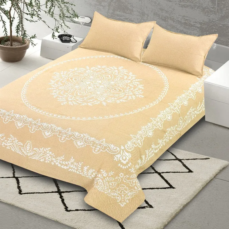 Ethnic Serenity Cotton Bedsheet (Beige) - 220 TC media 4