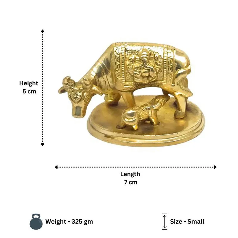 Kamadhenu Cow and Calf Brass Showpiece - Gold media 7