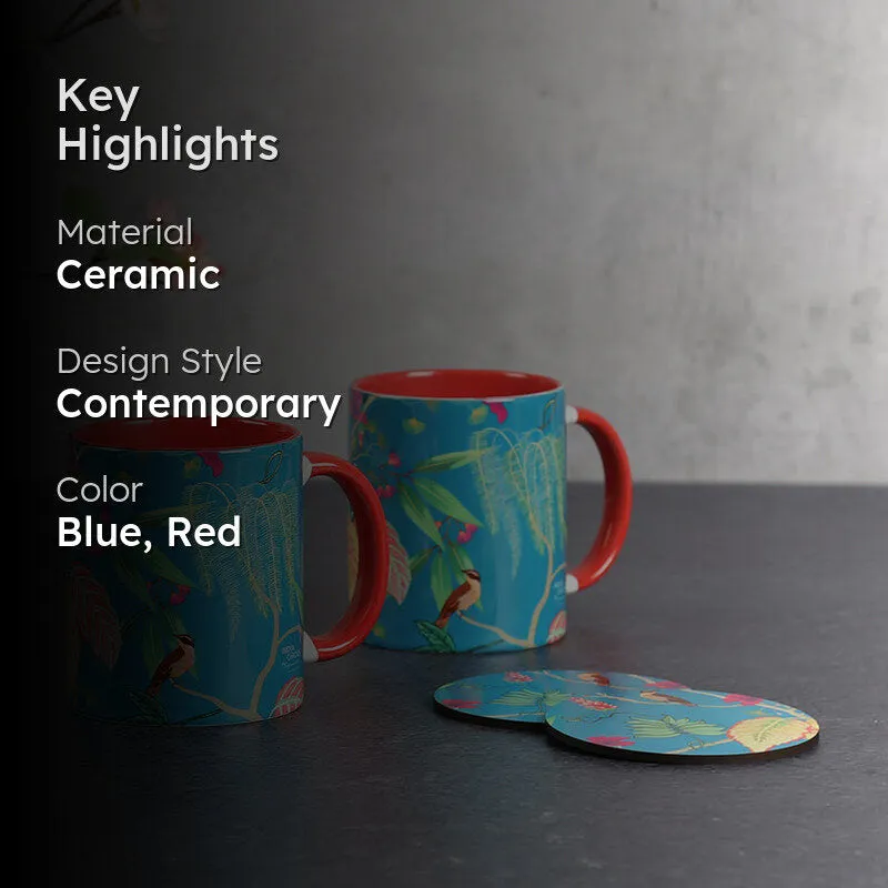India Circus Songbird Ceramic Mug With Coaster (325 mL Each) - Four Piece Set media 2