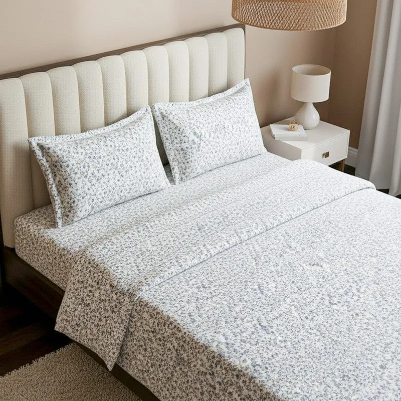 Anvisha Floral Cotton Bedsheet (Grey) - 180 TC media 3