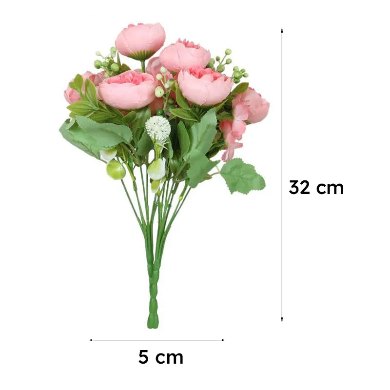 Faux Tropicana Rose Plastic Artificial Flower Bouquet (Pink)- Set Of Two media 5