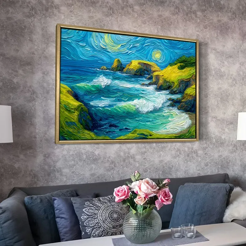 Moonlit Coast Canvas Wall Painting With Frame media 6