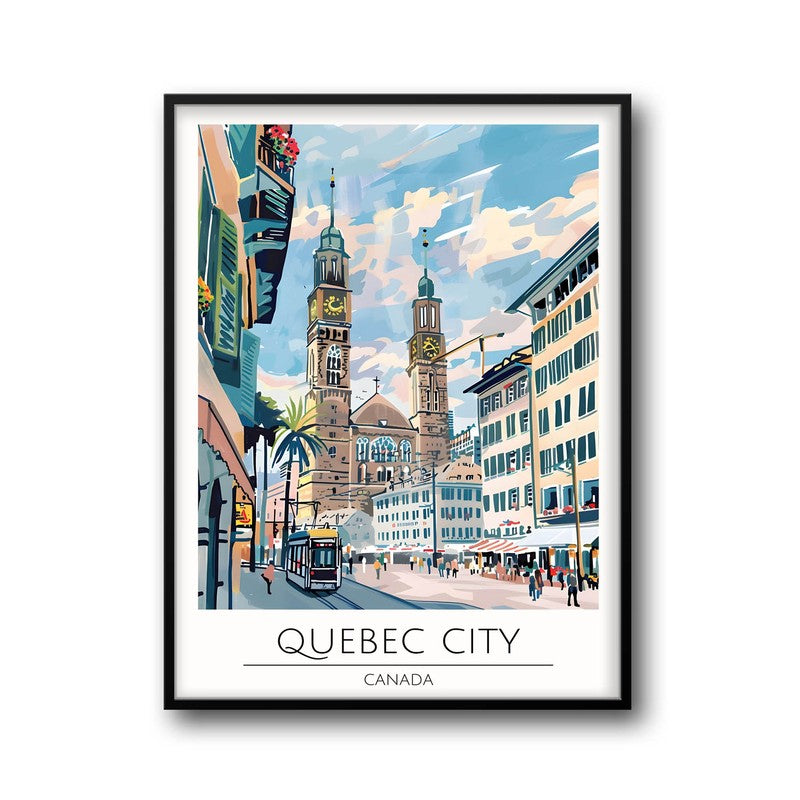 Vintage Quebec City Framed Canvas Wall Painting media 5
