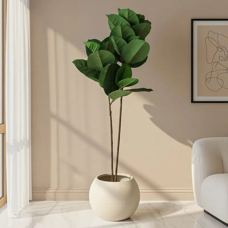 Faux Lush Rubber Plant With Black Plastic Pot - 4.3 Feet media 1