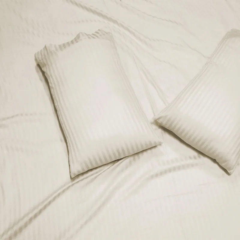 Sleek Loom Striped Cotton Bedsheet (Ivory) - 300 TC media 6