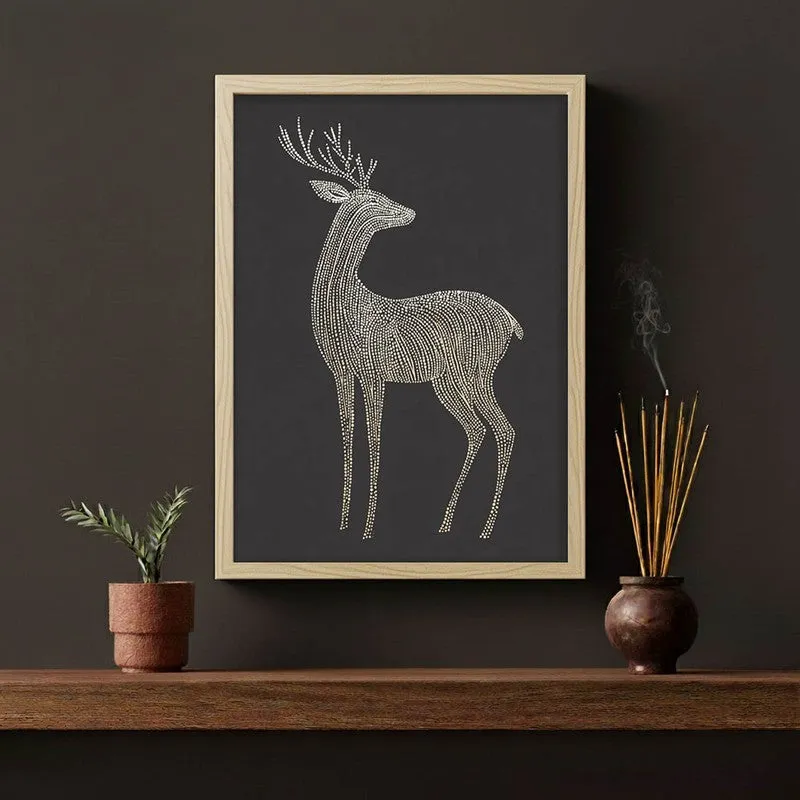 Majestic Deer Illustration Canvas Wall Painting With Brown Frame media 3