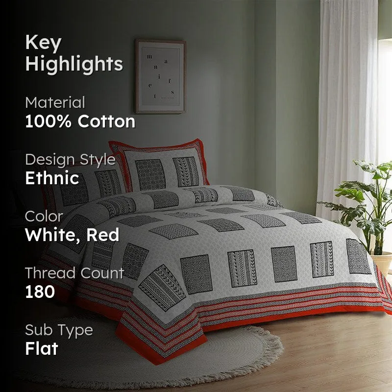 Truptii Printed Cotton Bedsheet (White,Red) - 180 TC media 2